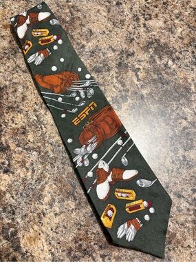 ESPN Dark Green Golf-Themed Men's Neck Tie